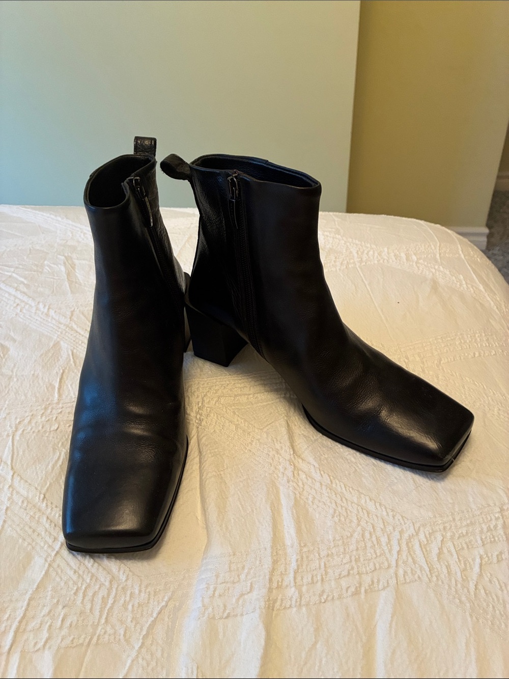 Minimalist Black Square-Toe Ankle Booties with Block Heel